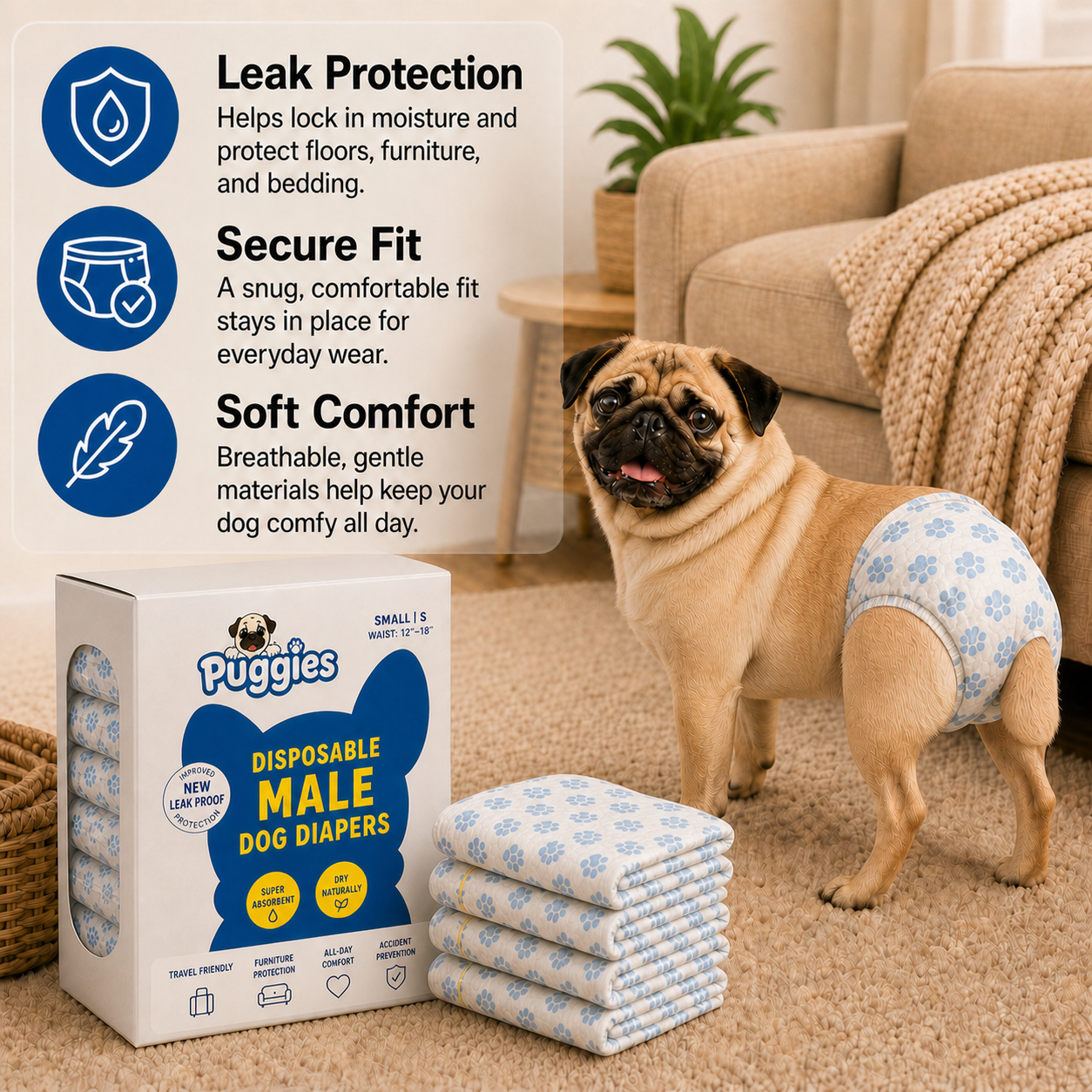Puggies™ - Disposable Male Dog Diapers