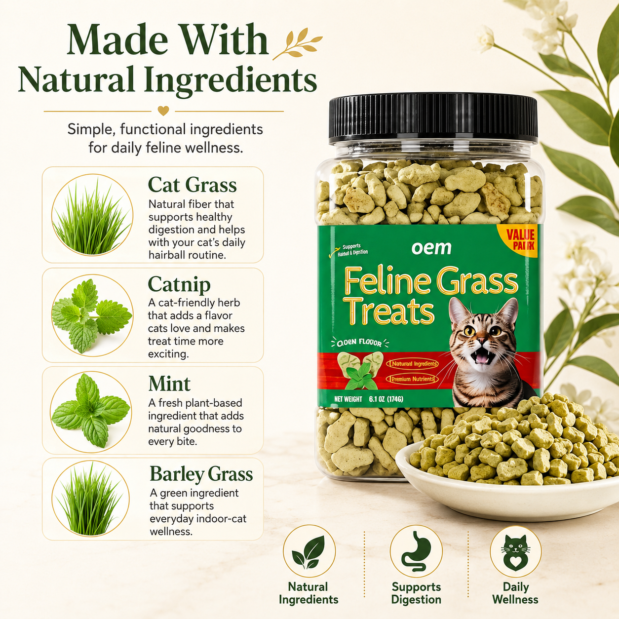 FurFlow™ Cat Treats for Hairball Support, Gut Strength, & Dental Care